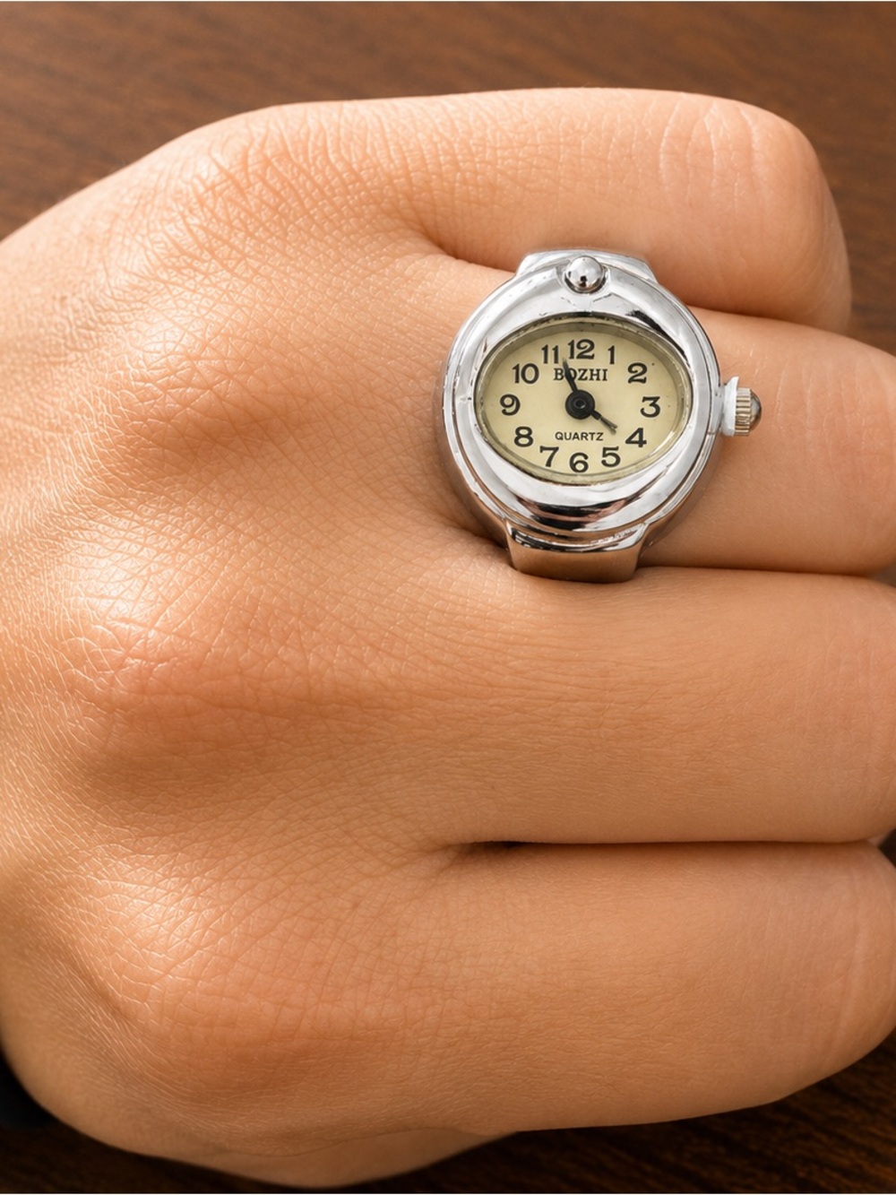 Vintage Style Ring Watch - Silver Tone with Cream Dial